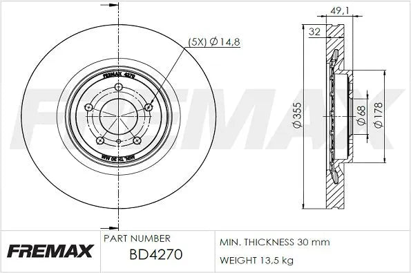 Fremax Brake Disc Rotor BD-4270 - 370Z AKEBONO