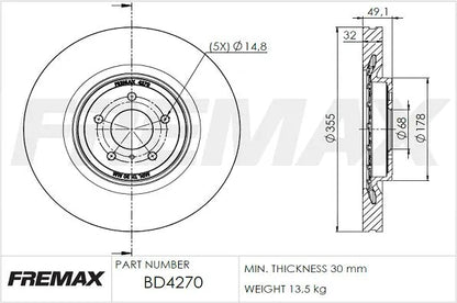 Fremax Brake Disc Rotor BD-4270 - 370Z AKEBONO
