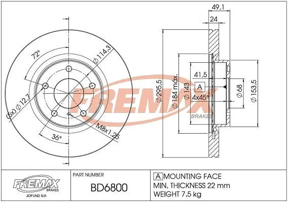 Fremax Brake Rotor Front Pair BD-6800 - 350Z DE NON-BREMBO --> 10/2005